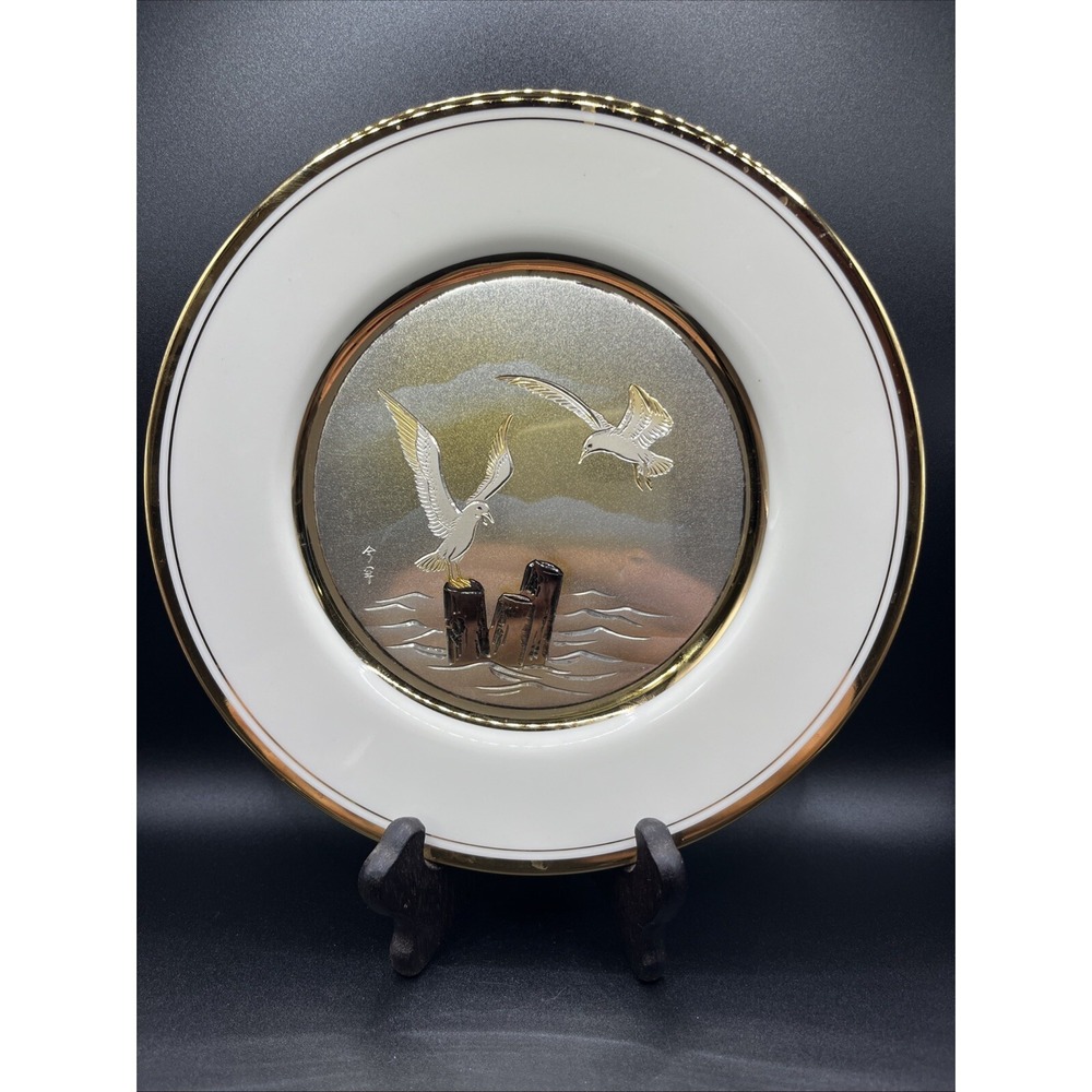 Dynasty Gallery Original Chokin Art Collection‎ Japanese Seagull Plate, 24k Rim
